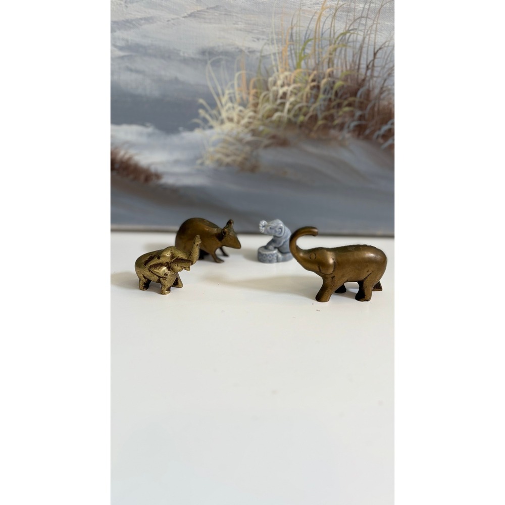 Vintage Brass Animal Figurines Set of 4 Wade Whimsies Elephant Mouse Miniature